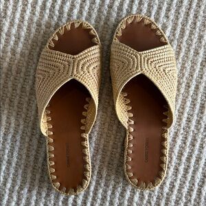 Carrie Forbes Woven Tan Slide Sandals